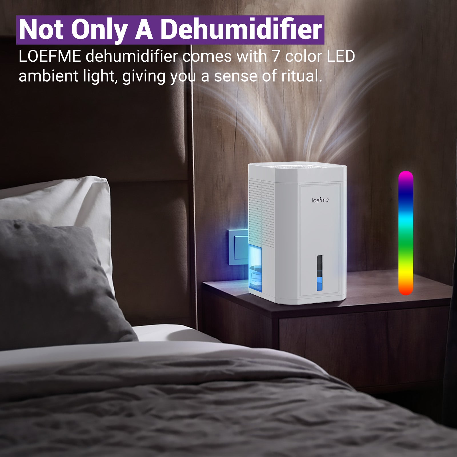 LOEFME 1000ml Mini Dehumidifier, 7-Color LED lights Dehumidifiers for Home Damp, Portable and Quiet Dehumidifier White, Suitable for Bedroom, Bathroom, Wardrobe, Cloakroom, RV