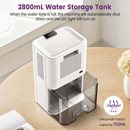 Loefme Silent Dehumidifier, Large 2.8L Air Dehumidifier, 750ML/Day With Touch Screen, LED Light For Home, Bedroom, Office, Basement