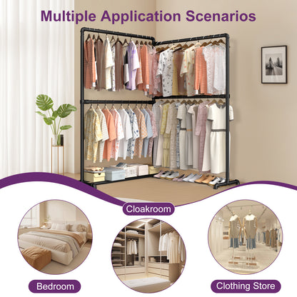 LOEFME Heavy Duty Clothes Rail, 195 * 45 * 170 cm Clothes Rack with Bottom Storage Shelf, Foldable Clothes Rails for Bedroom, Sturdy and Durable, Ideal for Home and Commercial Use