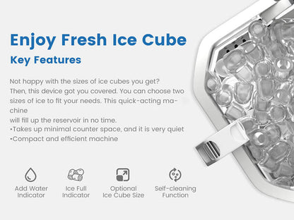 Loefme HZB-12/G Bullet-Shaped Ice Maker With Self-Cleaning Function, Portable Ice Maker With Handle For Easy Portability, Removable Stand For Ice Scraper, Suitable For Kitchen/Home/Office/Party/RV