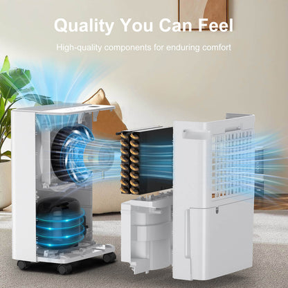 Loefme 12L/ Day Efficient Dehumidifier For Home, With 2L Tank & 2 Pipes, Portable Wheels, 3 Modes, Auto Defrost, Timer, Child Lock, Digital Display, Full Water Alert, LED Light For Bathroom/ Bedroom/ Kitchen/ Caravan/ Wardrobe