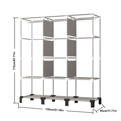 LOEFME Canvas Wardrobe 172 * 130 * 45cm, Wardrobes for Bedroom, New Base Design Fabric Bedroom Wardrobes with 2 Hanging Rails and 18 Side Bags, Fabric Closet, Cheap Folding Wardrobe