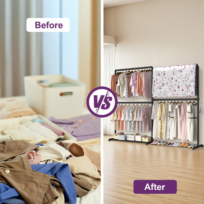 LOEFME Heavy Duty Clothes Rail, 195 * 45 * 170 cm Clothes Rack with Bottom Storage Shelf, Foldable Clothes Rails for Bedroom, Sturdy and Durable, Ideal for Home and Commercial Use