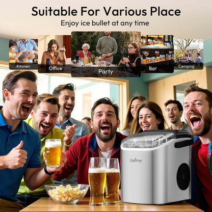 Loefme HZB-12/SH Mini Portable Fully Automatic Bullet-Shaped Ice Maker 12kg/24h 6 Minutes/9 Pcs Ice Cubes with Scoop Professional Ice Machine Self-Cleaning