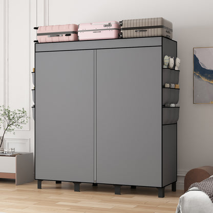 LOEFME Canvas Wardrobe 172 * 130 * 45cm, Wardrobes for Bedroom, New Base Design Fabric Bedroom Wardrobes with 2 Hanging Rails and 18 Side Bags, Fabric Closet, Cheap Folding Wardrobe