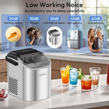 Loefme HZB-12/SH Mini Portable Fully Automatic Bullet-Shaped Ice Maker 12kg/24h 6 Minutes/9 Pcs Ice Cubes with Scoop Professional Ice Machine Self-Cleaning