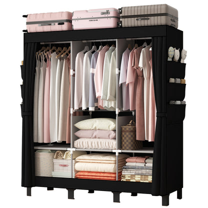 LOEFME Canvas Wardrobe 172 * 130 * 45cm, Wardrobes for Bedroom, New Base Design Fabric Bedroom Wardrobes with 2 Hanging Rails and 18 Side Bags, Fabric Closet, Cheap Folding Wardrobe