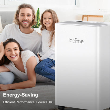 Loefme 12L/ Day Efficient Dehumidifier For Home, With 2L Tank & 2 Pipes, Portable Wheels, 3 Modes, Auto Defrost, Timer, Child Lock, Digital Display, Full Water Alert, LED Light For Bathroom/ Bedroom/ Kitchen/ Caravan/ Wardrobe