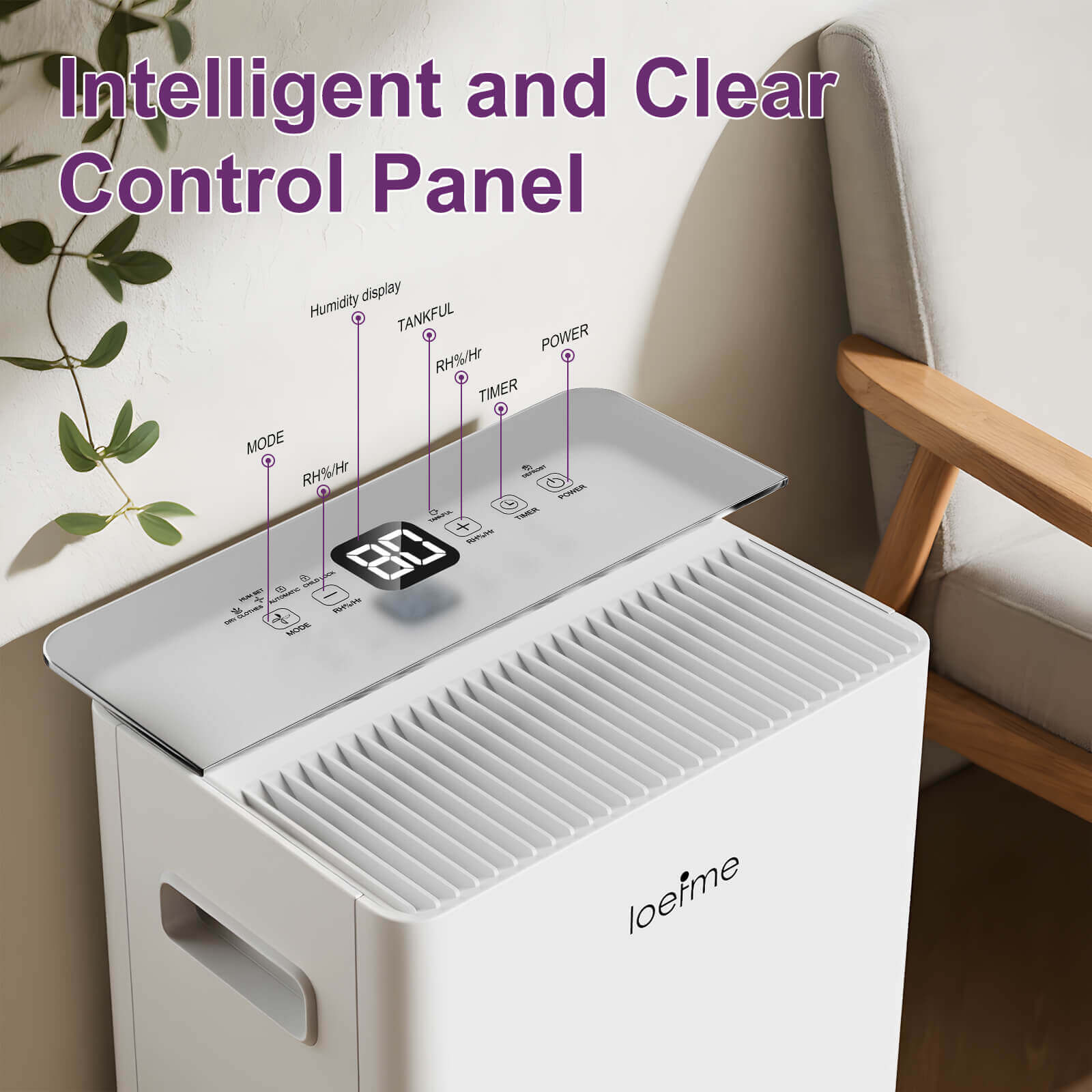 Loefme 8L/ Day Efficient Dehumidifier For Home, With 1.5L Tank & 2 Pipes, Portable Wheels, 3 Modes, Auto Defrost, Timer, Child Lock, Digital Display, Full Water Alert, Bedroom/ Kitchen/ Caravan/ Wardrobe
